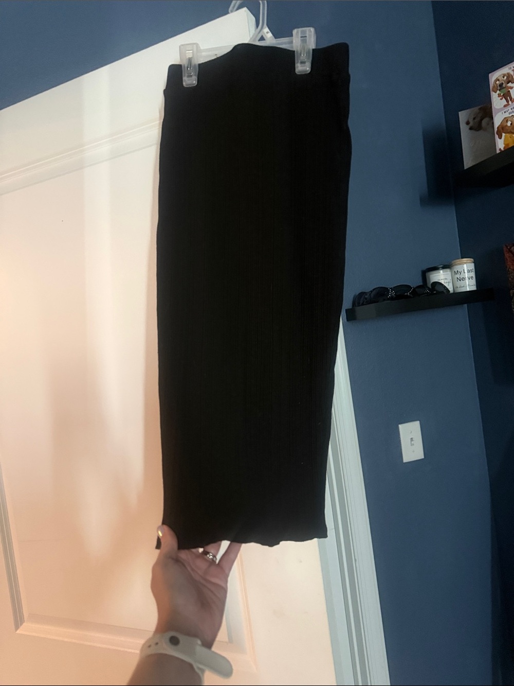 Black Ribbed Midi Skirt - Unbranded